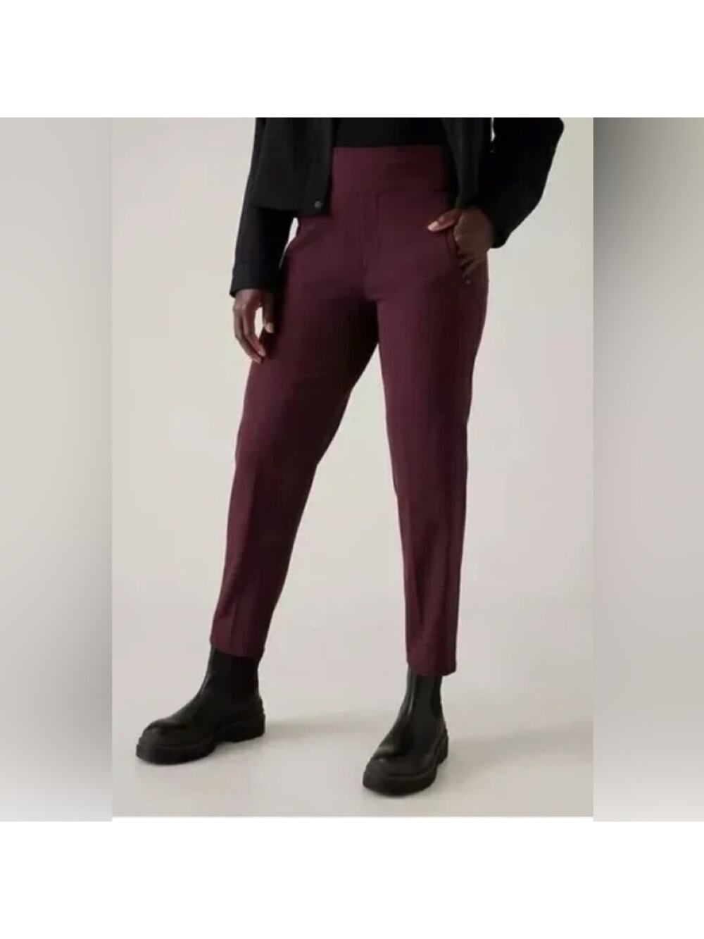 Athleta Pants Womens 12 Spiced Cabernet Endless Satin Stripe Commute Travel Work